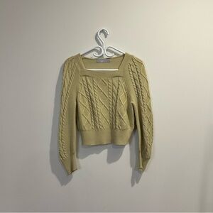 8 seconds | Greenish/gold short cable knit sweater with square neck South Korea